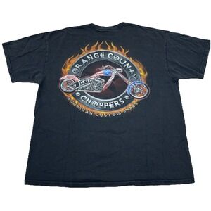 Vintage Y2K Orange County Choppers Shirt Men XL Black Tee OCC Fire Flame Faded *